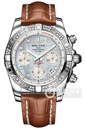 Breitling mechanical chronograph stainless steel case - diamond-set bezel - grey pearl and diamond dial - alligator leather strap Automated machinery, precision steel with diamond inlay, 41mm (discontinued)