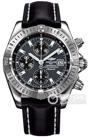 Breitling mechanical chronograph with stainless steel case, slate dial, and Barenia leather strap. Automatic machinery, high-quality steel, 43.7mm (Discontinued)