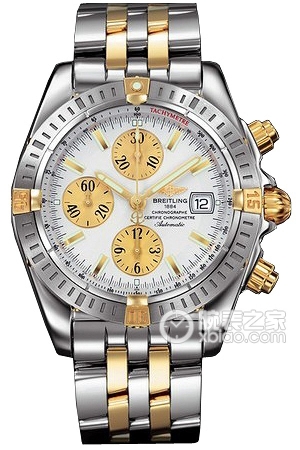 Breitling mechanical chronograph gold case - silver dial - two-tone Pilot bracelet Automatic machinery, high-quality steel, 43.7mm (Discontinued)