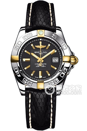 Breitling two-tone gold case - black dial - lizard skin strap Quartz, stainless steel, 32mm (discontinued)