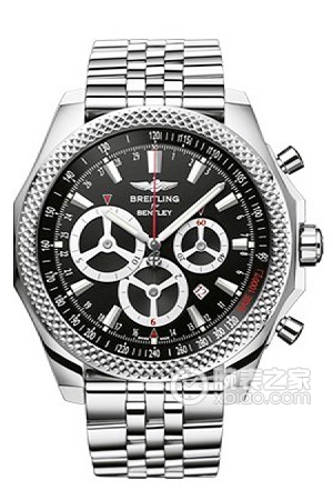 Breitling stainless steel case - elegant black dial - Speed racing stainless steel bracelet (white chronograph subdials) Automatic machinery, precision steel, 49mm (discontinued)