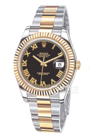 Rolex Datejust 116333-72213 with Roman numerals and a black dial. Automatic machinery, stainless steel, 41mm