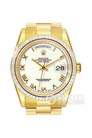 Rolex Day-Date 118398 Bril-83208 with Roman numerals on the white dial Automatic machinery, 18k gold, 36mm