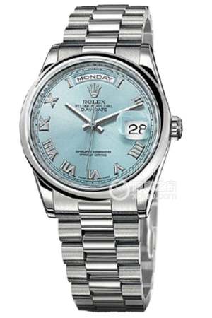 Rolex Day-Date 118206 with Ice Blue Dial and Roman Hour Markers Automatic mechanical, 950 platinum, 36mm