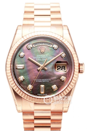 Rolex Day-Date 118235 with black mother-of-pearl and diamond-set dial Automatic mechanical, 18k rose gold, 36mm