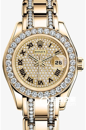 Rolex Pearlmaster 80298 with Roman numerals and pavé diamonds Automatic machinery, 18k gold, 29mm