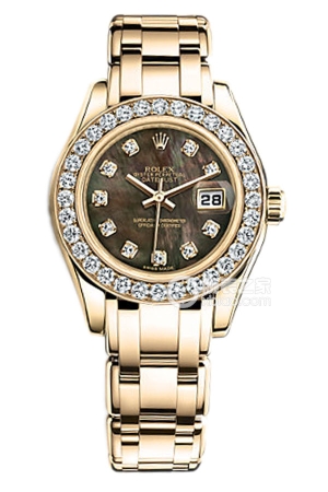 Rolex Pearlmaster 80298 with a black mother-of-pearl dial in three golds and set with diamonds Automatic machinery, 18k gold, 29mm