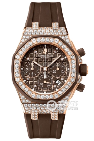 Audemars Piguet Royal Oak Offshore 26092OK.ZZ.D080CA.01 Automatic mechanical movement, 18k rose gold set with diamonds, brown rubber bezel, 323 brilliant-cut diamonds, total weight approximately 6.37mm (discontinued).