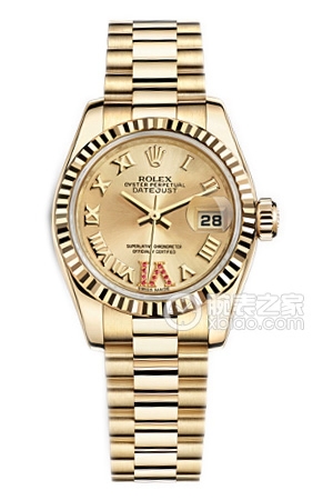 Rolex Lady Datejust 179178-83138 Champagne Dial Automatic mechanical movement, 18k gold, triangular fluted outer ring, 26mm