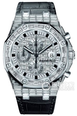 Audemars Piguet Royal Oak Offshore 26473BC.ZZ.D114CR.01 Automatic mechanical design, 18k white gold, fully set with baguette-cut diamonds, 159.42mm (discontinued)