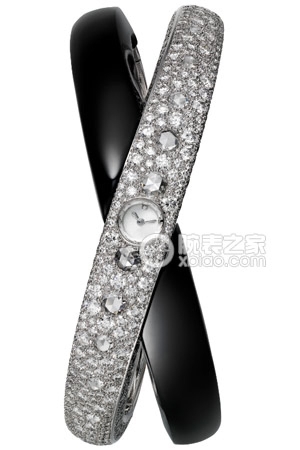 Cartier high jewelry watch with Saturn ring decoration Manual mechanical, 18k white gold, diamonds, black jade