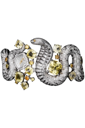 Cartier Creative Gemstone Watch HPI00731 Quartz, 18k white gold set with diamonds, and 9 cushion-cut yellow sapphires, total weight 24.