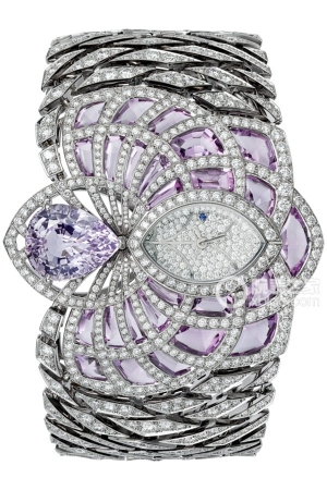 Cartier Creative Gemstone Watch HPI00728 Quartz, 18k white gold case and bracelet set with diamonds, featuring a purple pear-shaped sapphire (8