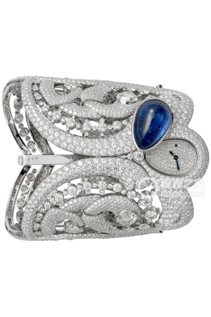 Cartier Creative Gemstone Watch HPI00304 Quartz, 18k white gold case and bracelet set with diamonds, featuring a cabochon sapphire, total weight 24.