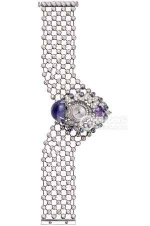 Cartier Creative Gemstone Watch HPI00572 Quartz, 18k white gold case and bracelet set with diamonds, featuring a cabochon-cut purple sapphire, total weight 43.