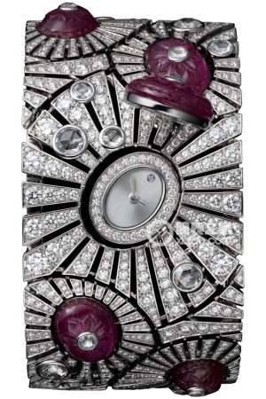 Cartier Creative Gemstone Watch HPI00596 Quartz, 18k white gold case and bracelet set with diamonds, featuring 5 engraved rubies, total weight 40.