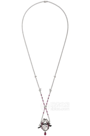 Cartier Creative Gemstone Watch HPI00661 Quartz, 18k white gold case and pendant set with diamonds, featuring 19 ruby beads, total weight 5.