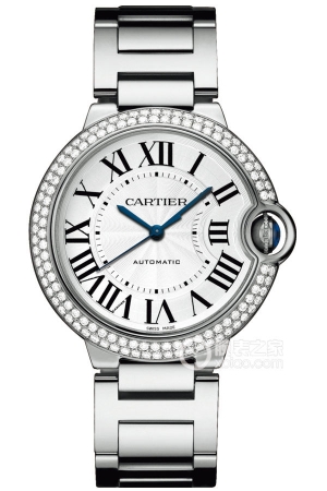 Cartier Ballon Bleu WJBB0008 Automatic mechanical design, 18K rhodium-plated white gold set with diamonds, featuring 123 brilliant-cut round diamonds, totaling 1.36mm in weight.