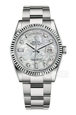 Rolex Day-Date 118239 with mother-of-pearl dial and diamond-set Oyster bracelet Automatic mechanical, 18k white gold, 36mm