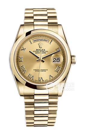 Rolex Day-Date 118208 Champagne Roman Dial Automatic machinery, 18k gold, 36mm