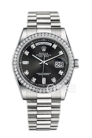 Rolex Day-Date 118346 Black Dial Automatic mechanical, 950 platinum set with diamonds, 36mm