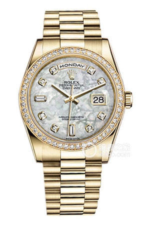 Rolex Day-Date 118348 with mother-of-pearl dial and diamonds Automatic machinery, 18k gold, 36mm