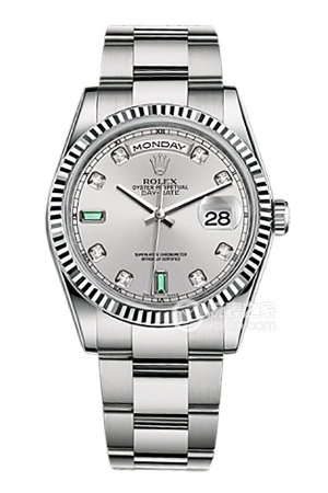 Rolex Day-Date 118239 with grey dial, set with diamonds and emeralds Automatic mechanical, 18k white gold, 36mm