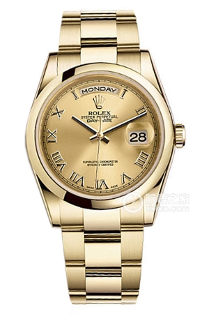 Rolex Day-Date 118208 Champagne Roman Numerals Automatic machinery, 18k gold, 36mm