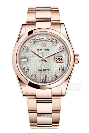 Rolex Day-Date 118205 with mother-of-pearl Oxford pattern and diamond setting Automatic mechanical, 18k rose gold, 36mm