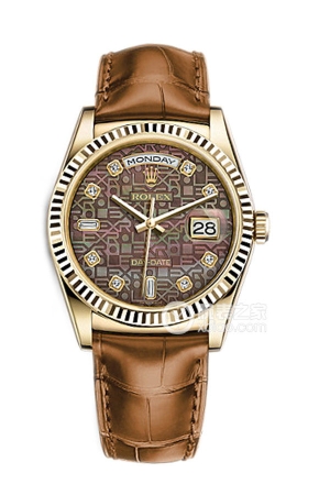 Rolex Day-Date 118138 with Mother-of-Pearl and Commemorative Diamond Dial Automatic mechanical movement, 18K gold, triangular grooved outer ring, 36mm