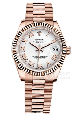 Rolex Lady Datejust 178275F with Roman numerals and a white dial Automatic mechanical, 18k rose gold, 31mm