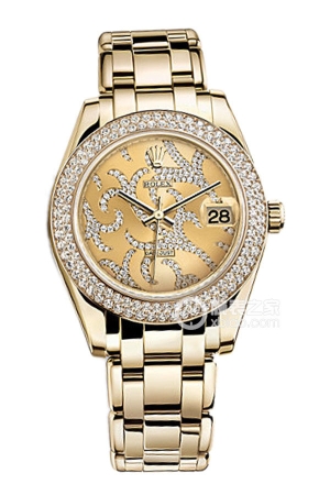 Rolex PEARLMASTER 81338 Champagne Flame Dial with Diamonds Automatic machinery, 18k gold, 34mm