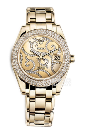 Rolex PEARLMASTER 81338 Champagne Vine Diamond Set Automatic machinery, 18k gold, 34mm