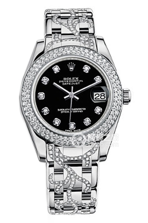 Rolex Lady-Datejust 81339 with black dial Automatic mechanical, Oyster case, 18k white gold with diamonds, 34mm