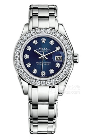 Rolex Pearlmaster 80299 - Blue Dial Automatic mechanical, 18k white gold set with diamonds, 29mm