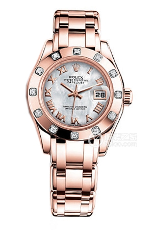 Rolex Pearlmaster 80315 - Mother-of-Pearl Dial Automatic mechanical design, 18k rose gold set with diamonds, outer ring also set with diamonds, 29mm.
