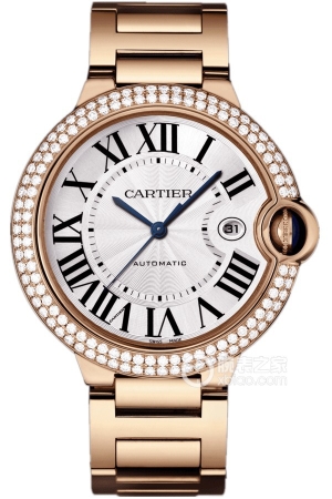 Cartier Ballon Bleu WJBB0029 Automatic mechanical design, 18k rose gold set with diamonds, featuring 126 brilliant-cut round diamonds, totaling 1.42mm in size.