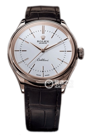 Rolex Cellini 50509 White Dial Automatic mechanical movement, 18k rose gold, double outer ring with arched triangular fluted pattern, 39mm