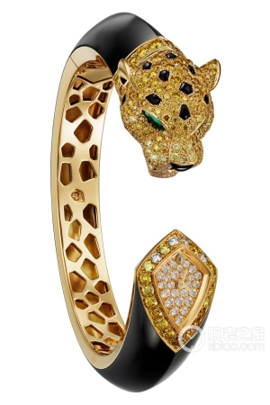 Cartier Creative Gemstone Watch HPI01121 Quartz, 18K yellow gold and 18K white gold dial, case and bracelet, coated with ADLC (amorphous diamond-like carbon), set with emerald panther eyes, onyx panther print and nose, 159 brilliant-cut yellow round diamonds, total weight 2