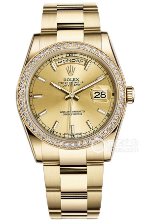 Rolex Day-Date Model M118348-0134 Automatic mechanical, 18k gold set with diamonds, 36mm