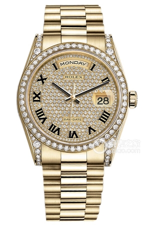 Rolex Day-Date Model M118388-0043 Automatic mechanical, 18k gold set with diamonds, 36mm