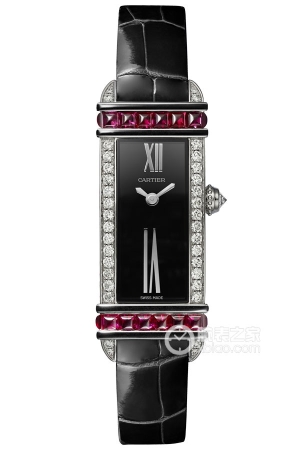 Cartier Tank WJLI0014 Quartz, 18k white gold, set with brilliant-cut round diamonds and rubies, black enamel