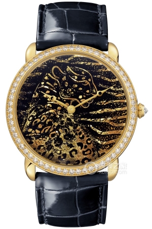 Cartier METIERS D'ART Master Craftsmanship Panther Decor Gold Leaf Enamel Manual mechanical, 18k gold, 42mm