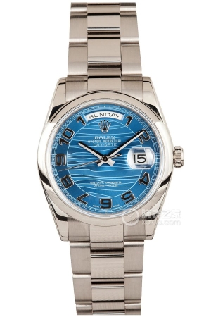 Rolex Day-Date 118209 with Blue Dial and Wave Pattern Automatic mechanical, 18k white gold, 36mm